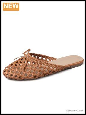 Women's Woven Mesh Mule Flats Round Toe Slip-On Ballet Shoes